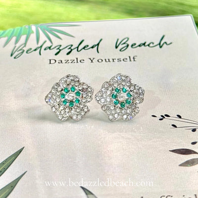 Green Flower Statement Studs