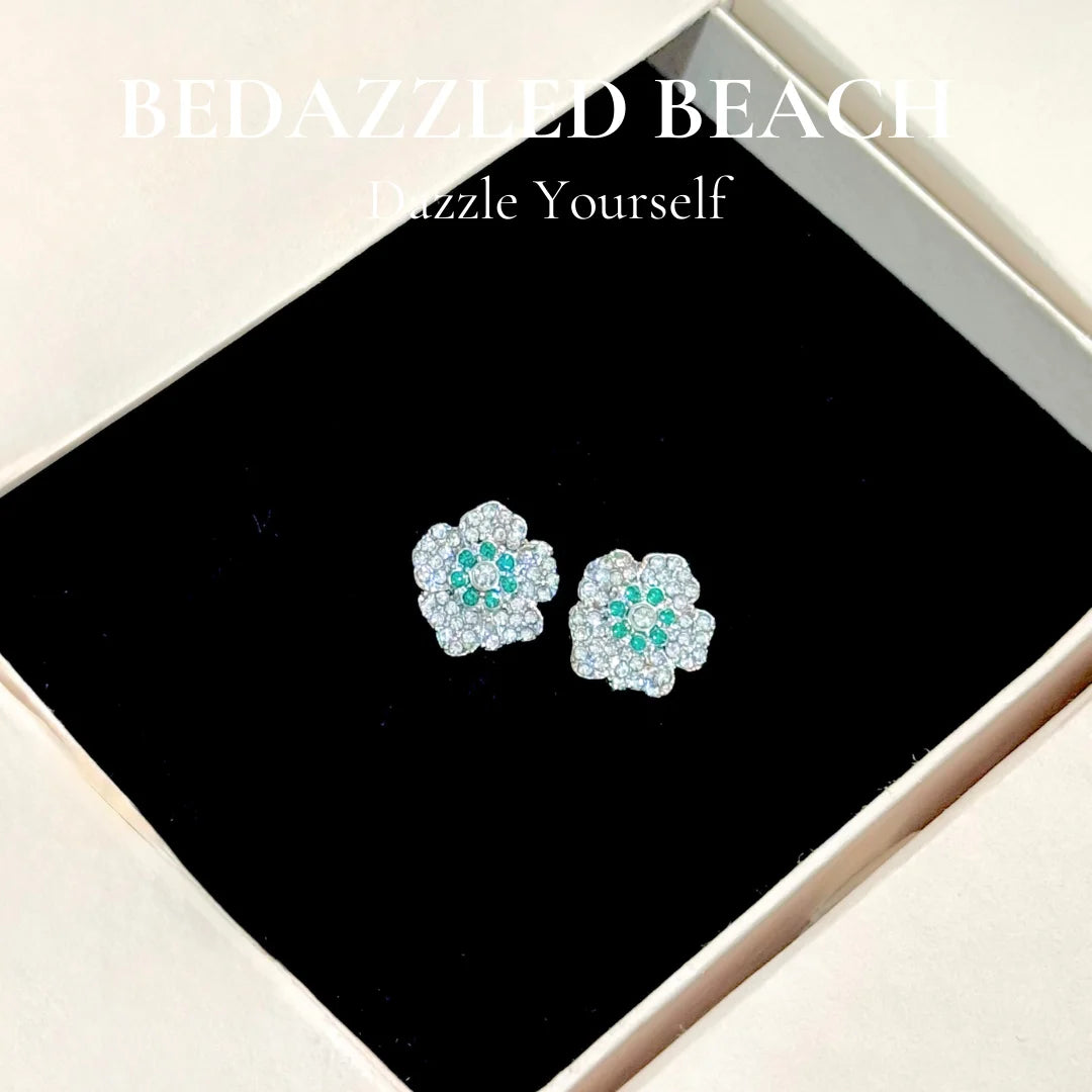 Green Flower Statement Studs